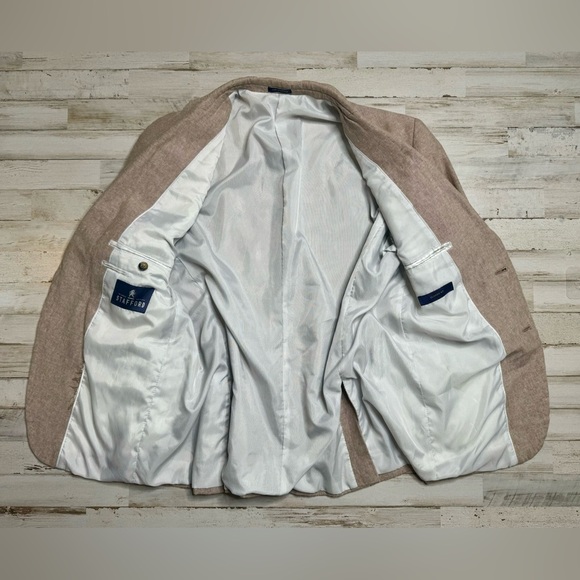 Stafford Mens Linen Blend Sport Coat Classic Fit Blazer Beige Mens 42R - Picture 9 of 12